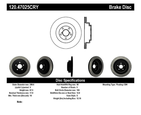 Stoptech 06-07 WRX / 05-08 LGT Rear CRYO-STOP Rotor - 120.47025CRY