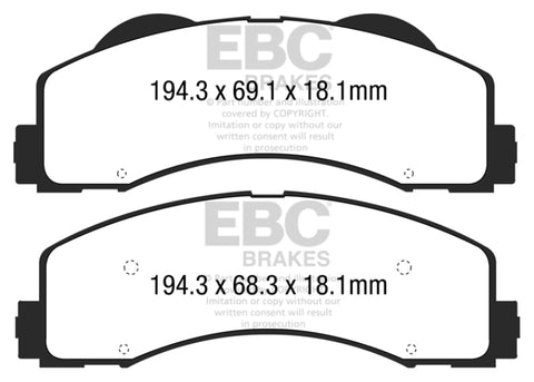 EBC 15+ Ford F150 2.7 Twin Turbo (2WD) Yellowstuff Front Brake Pads - DP43034R