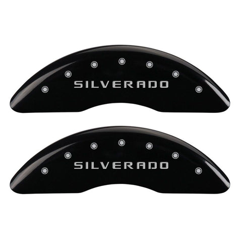 MGP 4 Caliper Covers Engraved Front & Rear Silverado Black finish silver ch - 14173SSILBK
