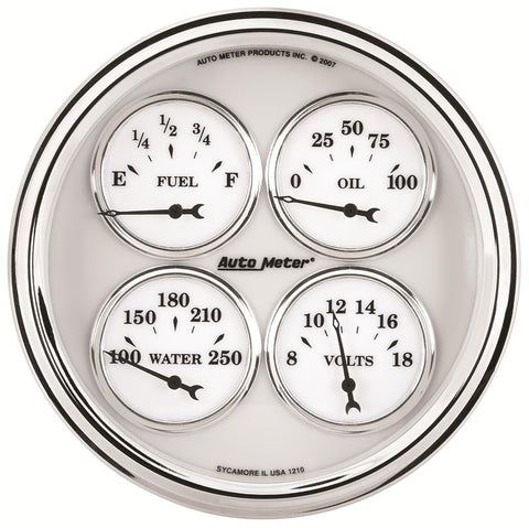 AutoMeter Gauge Quad 5in. 240 Ohm(e) to 33 Ohm(f) Elec Old Tyme White II - 1210