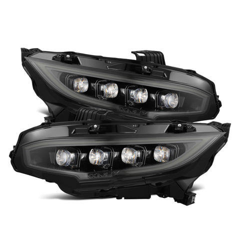 AlphaRex 16-21 Honda Civic NOVA-Series LED Proj Headlights Alpha-Black w/Actv Lgt & Seq.Sig / SB DRL - 880492