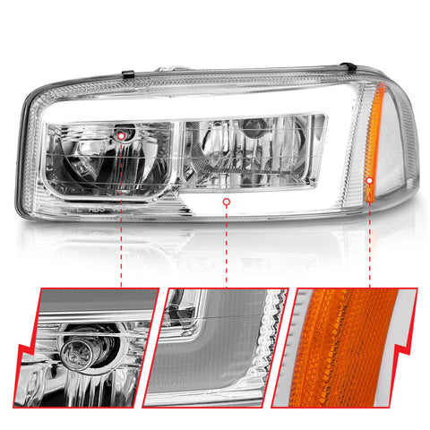 ANZO 99-17 GMC Sierra/Denali Headlights Chrome Amber (w/C Light Bars) - 111523
