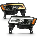 ANZO 2017-2018 Jeep Grand Cherokee Projector Headlights w/ Plank Style Switchback - Black w/ Amber - 111418