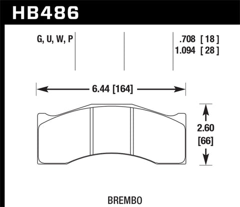 Hawk Brembo NASCAR Front / Brembo X6, L4 01/04 DTC-70 Race Brake Pads - HB486U.708