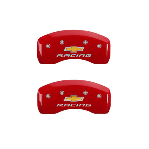 MGP 4 Caliper Covers Engraved F & R Chevy Racing Red Finish Silver Char 2018 Chevrolet Equinox - 14247SBRCRD
