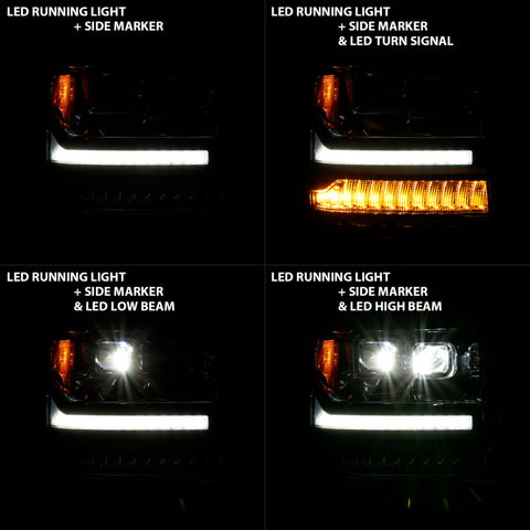 ANZO 16-18 Chevrolet Silverado 1500 LED Projector Headlights w/Plank Style Switchback Chrome w/Amber - 111421