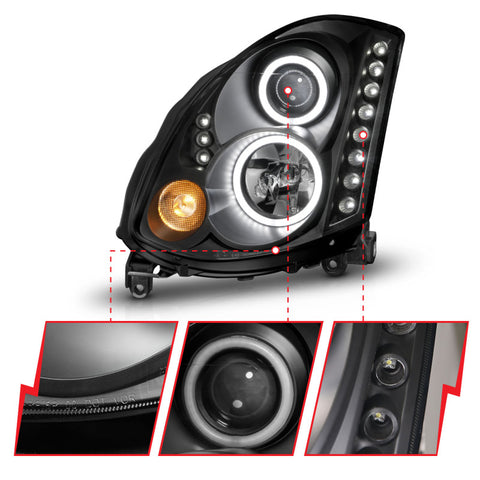 ANZO 2003-2007 Infiniti G35 Projector Headlights w/ Halo Black (CCFL) (HID Compatible) - 121363