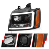ANZO 07-14 Chevy Tahoe Projector Headlights w/ Plank Style Design Black w/ Amber - 111402