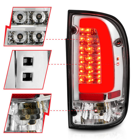 ANZO 95-00 Toyota Tacoma LED Taillights Chrome Housing Clear Lens (Pair) - 311355