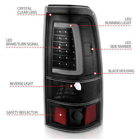ANZO 1999-2002 Chevy Silverado 1500 LED Taillights Plank Style Black w/Clear Lens - 311330