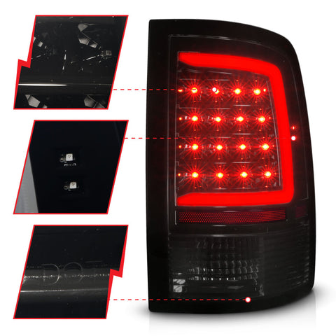 ANZO 09-18 Dodge Ram 1500 Full LED Taillights w/ Sequential Black Housing/Smoke Lens - 311453