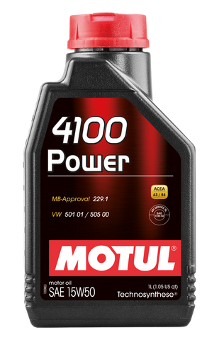 Motul 1L Engine Oil 4100 POWER 15W50 - VW 505 00 501 01 - MB 229.1 - 102773