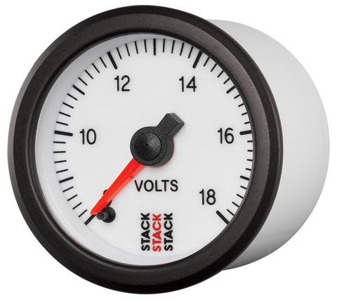 Autometer Stack 52mm 8-18V Pro Stepper Motor Battery Voltage Gauge - White - ST3366