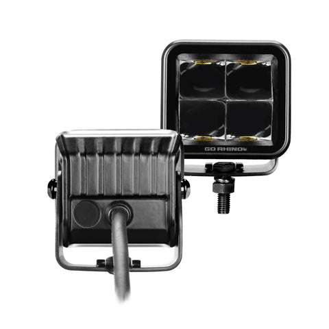 Go Rhino Xplor Blackout Series Cube LED Spot Light Kit (Surface/Threaded Stud Mnt) 2x2 - Blk (Pair) - 750200321SCS