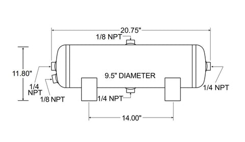 Firestone Air Tank 5 Gallon 9.5in. x 20.75in. (4) 1/4in. NPT Ports 150 PSI - Black (WR17609246) - 9246