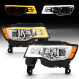 ANZO 2017-2018 Jeep Grand Cherokee Projector Headlights w/ Plank Style Switchback - Chrome w/ Amber - 111419