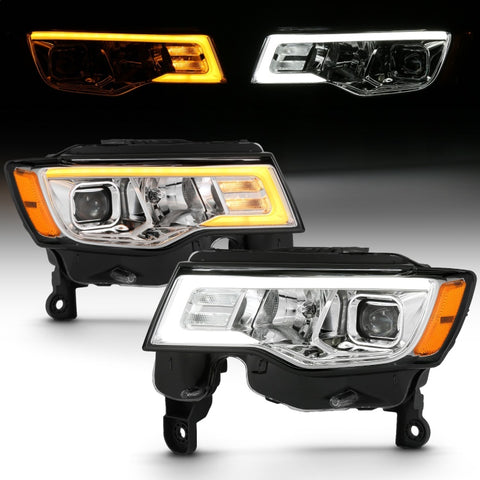 ANZO 2017-2018 Jeep Grand Cherokee Projector Headlights w/ Plank Style Switchback - Chrome w/ Amber - 111419