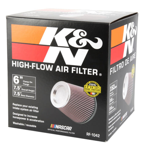 K&N Round Tapered Universal Air Filter 6in Flange ID x 7.5in Base OD x 5in Top OD x 6.5in Height - RF-1042