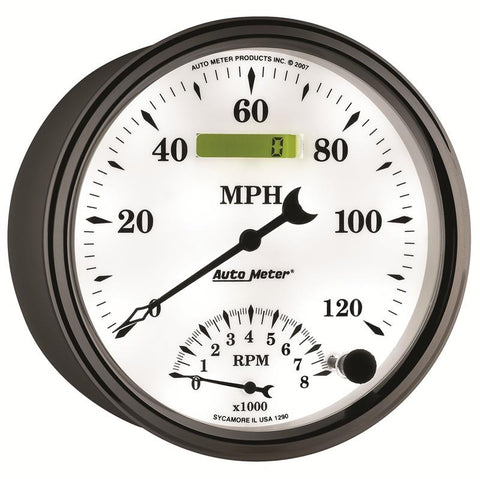 AutoMeter Gauge Tach/Speedo 5in. 120MPH & 8K RPM Elec. Program Old Tyme White II - 1290