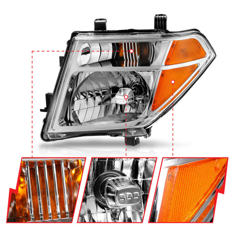 ANZO 2005-2008 Nissan Pathfinder Crystal Headlight Chrome Amber (OE Replacement) - 111463