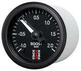 Autometer Stack 52mm -1 to +2 Bar T-Fitting 0.187in Barb (M) Mechanical Boost Pressure Gauge - Black - ST3111