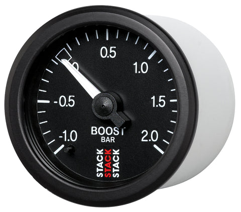 Autometer Stack 52mm -1 to +2 Bar T-Fitting 0.187in Barb (M) Mechanical Boost Pressure Gauge - Black - ST3111