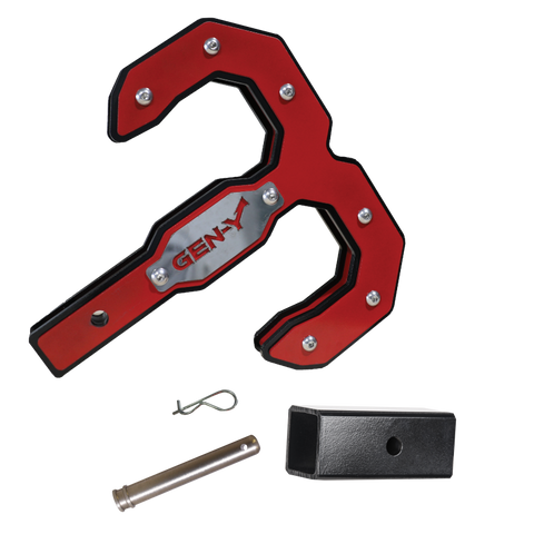 Gen-Y Hulk 2.0 16K Tow Hook 2in Shank w/GH-009 Reducer Sleeve/GH-099 Pin/GH-011 Clip - Black/Red - GH-0071-R