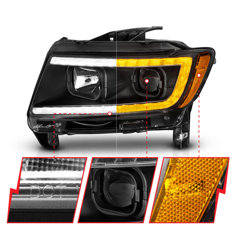 ANZO 11-13 Jeep Grand Cherokee (Factory Halogen Only) Projector Headlights w/Light Bar Swtchbk Black - 111568