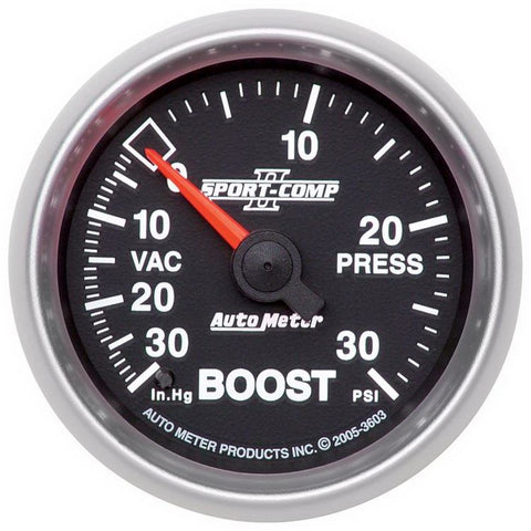 Autometer Sport-Comp II 52mm 30 PSI Mechanical Boost Vacuum Gauge - 3603