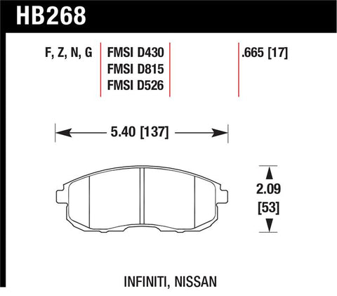 Hawk 03-04 G35/03-05 G35X/ 02-05 350z w/o Brembo Performance Ceramic Street Front Brake Pads - HB268Z.665