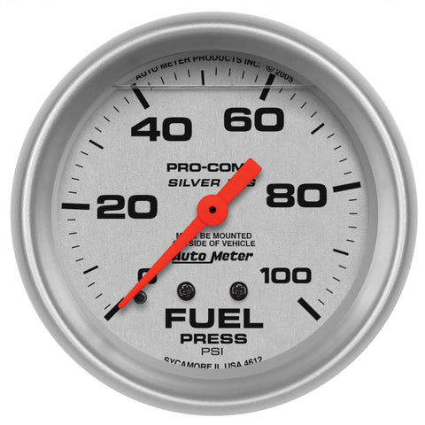 Autometer 66.7mm METRIC 0-100 PSI Fuel Pressure Liquid Filled Mechanical Silver Gauge - 4612
