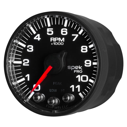 Autometer Spek-Pro Gauge Tach 2 1/16in 11K Rpm W/ Shift Light & Peak Mem - Blk/Blk - P336328