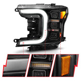 Anzo 18-20 Ford F-150 Full Led Projector Light Bar Headlights Black Amber - 111519