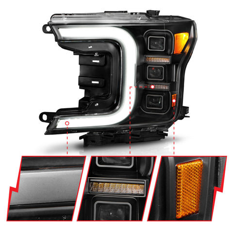 Anzo 18-20 Ford F-150 Full Led Projector Light Bar Headlights Black Amber - 111519