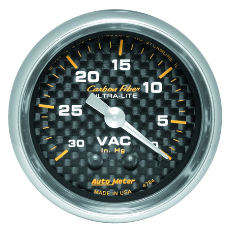 Autometer 2-1/16in Vacuum Gauge Carbon Fiber Mechanical 30Hg - 4784