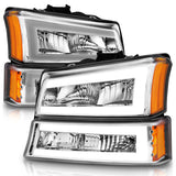 ANZO 2003-2006 Chevrolet Silverado 1500 Crystal Headlights w/ Light Bar Chrome Housing - 111502