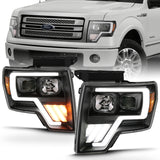 ANZO 2009-2013 Ford F-150 Projector Light Bar G4 Switchback Headlights Black Amber - 111469