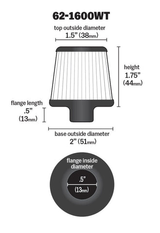 K&N 2in Base OD x .375in Flange ID x 1.75in H Rubber Base Crankcase Vent Filter - White - 62-1600WT
