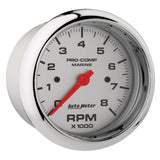 Autometer Marine Chrome Ultra-Lite 3-3/8in 8k RPM Tachometer Gauge - 200779-35