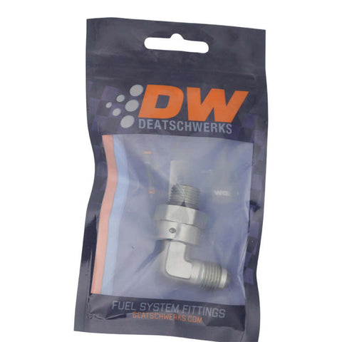 DeatschWerks 6AN ORB Male Swivel to 90-Degree 6AN Male Flare - Anodized DW Titanium - 6-02-0414