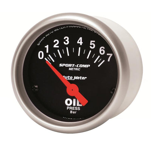 Autometer Sport-Comp 52mm 0-7 Bar Short Sweep Electronic Oil Pressure Gauge - 3327-M