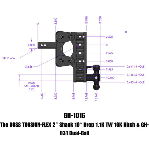 Gen-Y The Boss Torsion-Flex 2in Shank 10in Drop 1.1K TW 10K Hitch w/GH-031 Dual-Ball - GH-1016