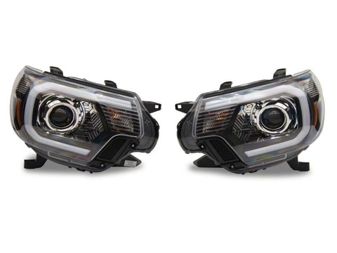 Raxiom 12-15 Toyota Tacoma Axial Projector Headlights w/ SEQL LED Bar- Blk Housing (Clear Lens) - TT21850
