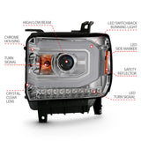 ANZO 2014-2015 Gmc Sierra 1500 Projector Headlight Plank Style Chrome w/ Switchback (Halogen Type) - 111488