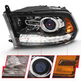 ANZO 2009-2018 Dodge Ram 1500 Projector Plank Style Switchback H.L Halo Black Amber (OE Style) - 111439