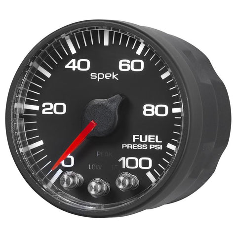 Autometer Spek-Pro Gauge Fuel Press 2 1/16in 100psi Stepper Motor W/Peak & Warn Blk/Blk - P314328
