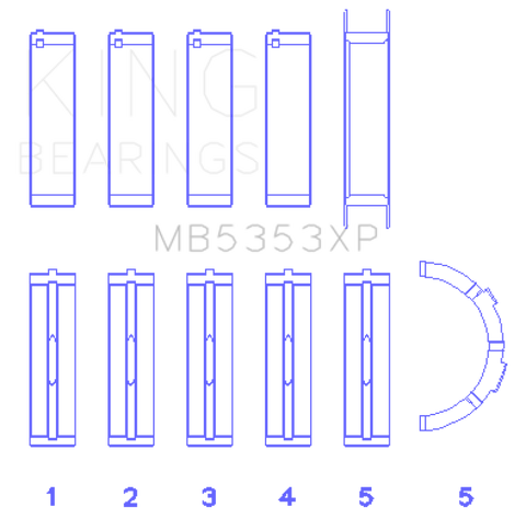 King Ford 281 4.6L SOHC 16V (Size .026) Crankshaft Main Bearings (Set of 5) - MB5353XP.026