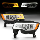 ANZO 2017-2018 Jeep Grand Cherokee Projector Headlights w/ Plank Style Switchback - Chrome w/ Amber - 111419