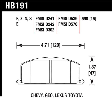 Hawk 87 Toyota Corolla FX16 HP+ Street Front Brake Pads - HB191N.590