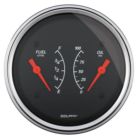 AutoMeter Gauge Dual Fuel & Oilp 3-3/8in. 0 Ohm(e) to 90 Ohm(f)& 100PSI Elec Designer Black - 1434